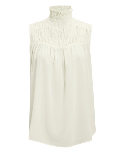 Shop Frame Smocked Sleeveless Silk Blouse In Ivory