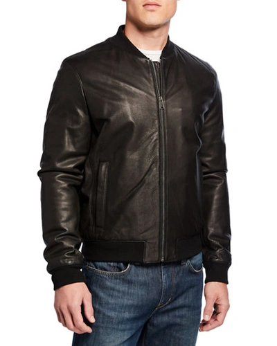 Shop Cole Haan Men's Leather Zip-front Jacket In Black