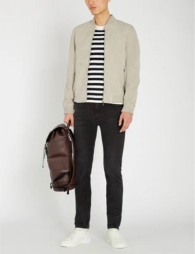 Shop Reiss Haltwhistle Suede Bomber Jacket In Stone