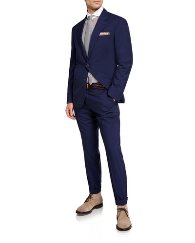 Shop Brunello Cucinelli Men's 150gr Travel Solid Wool-silk Two-piece Suit In Blue