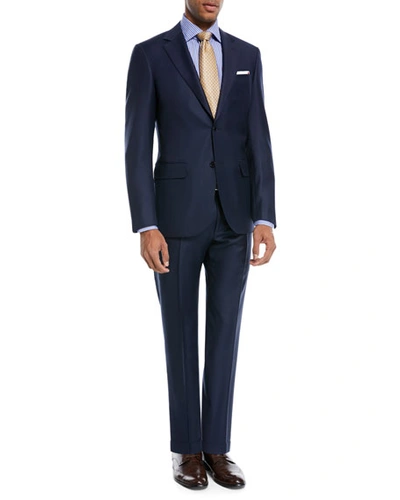 Shop Canali Super 130s Twill Wool Two-piece Suit In Blue