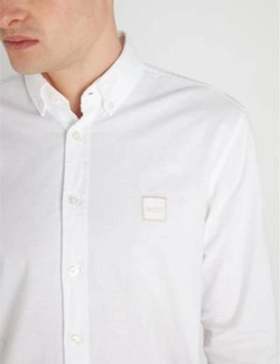 Shop Hugo Boss Logo Patch-embroidered Cotton Shirt In White