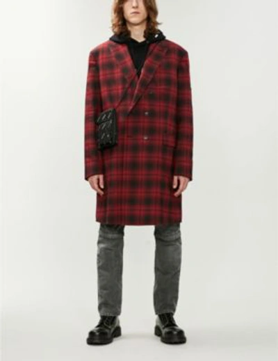 Shop Balenciaga Checked Double-breasted Woven Jacket In Red/black