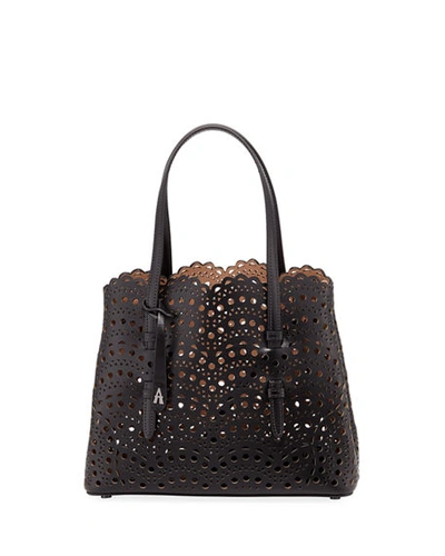 Shop Alaïa Mina Small Laser-cut Tote Bag In Black