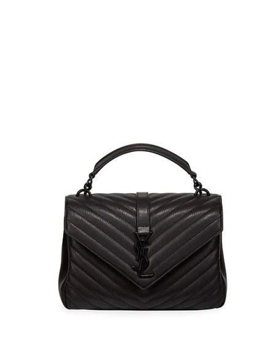 Shop Saint Laurent College Medium Flap Ysl Shoulder Bag In Quilted Leather In Black