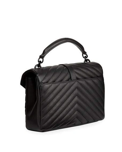 Shop Saint Laurent College Medium Flap Ysl Shoulder Bag In Quilted Leather In Black