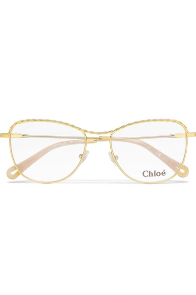 Shop Chloé Aviator-style Gold-tone Optical Glasses