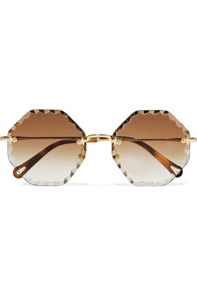 Shop Chloé Octagon-frame Gold-tone Sunglasses In Brown