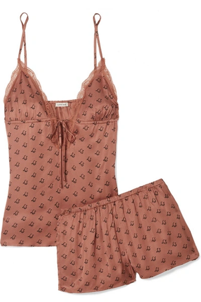 Shop Love Stories Lotty And Blush Lace-trimmed Printed Jersey Pajama Set In Brick