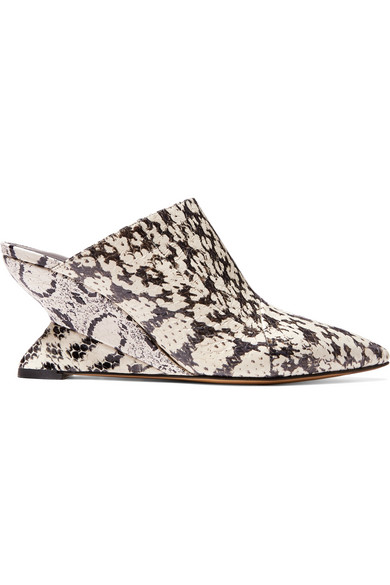 white snakeskin mules