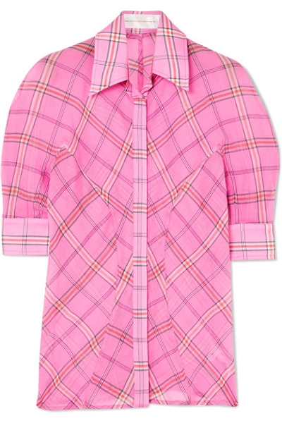 Shop Victoria Victoria Beckham Checked Cotton And Silk-blend Shirt In Pink