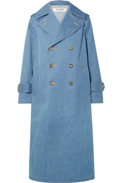 Shop Junya Watanabe Double-breasted Denim Trench Coat In Blue