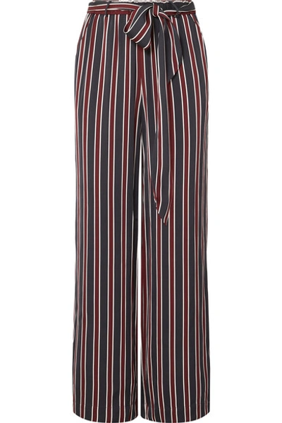 Shop Frame Easy Striped Charmeuse Wide-leg Pants In Navy