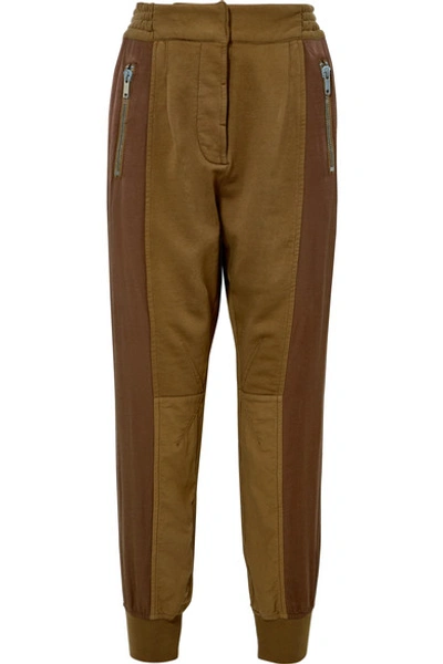 Shop Haider Ackermann Paneled Cotton-blend And Linen Track Pants In Army Green