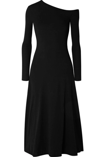 Shop Rosetta Getty One-shoulder Cotton-jersey Midi Dress In Black