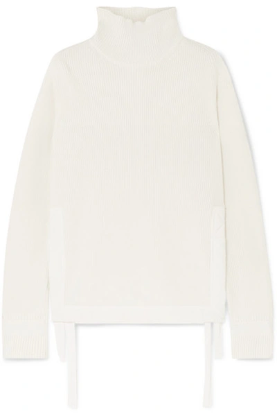 Shop Helmut Lang Military Shell-trimmed Ribbed Cotton Turtleneck Sweater In Cream