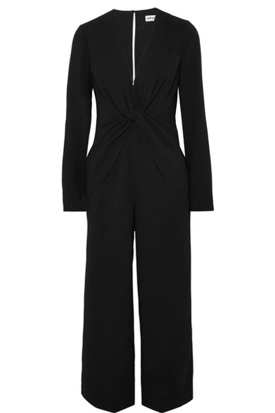 Shop Self-portrait Twist-front Crepe Jumpsuit In Black
