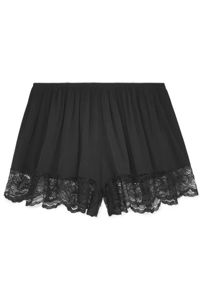 Shop Rabanne Lace-trimmed Crepe De Chine Shorts In Black