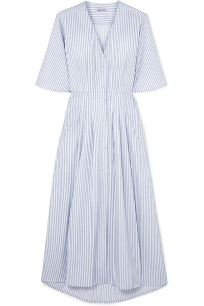 Shop Anna Quan Mara Cutout Striped Cotton-poplin Midi Dress In Blue