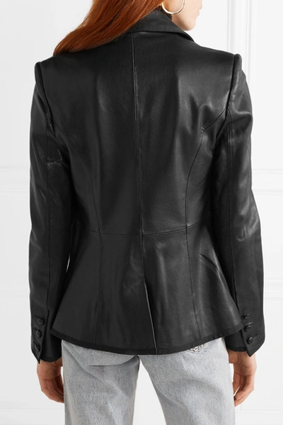 Shop L Agence Paulie Grosgrain-trimmed Leather Blazer In Black