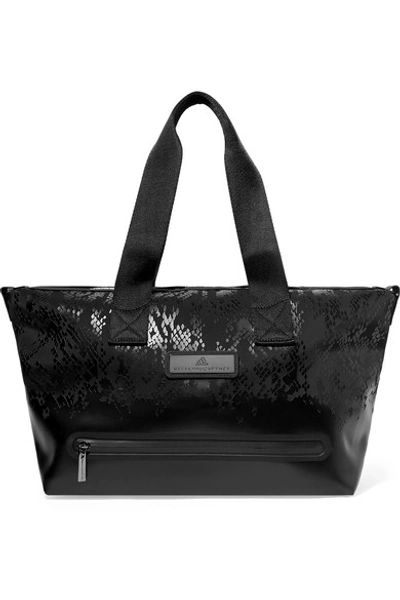 Shop Adidas By Stella Mccartney Studio Snake-effect Faux Leather And Shell Tote In Black