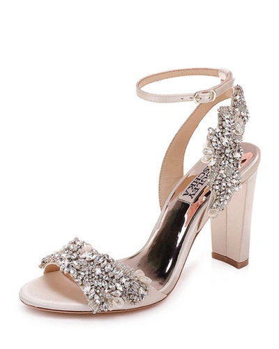 Shop Badgley Mischka Libby Embellished Ankle-wrap High-heel Sandals In Ivory