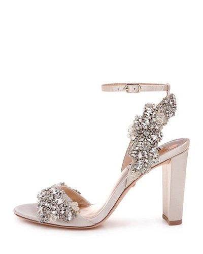 Shop Badgley Mischka Libby Embellished Ankle-wrap High-heel Sandals In Ivory