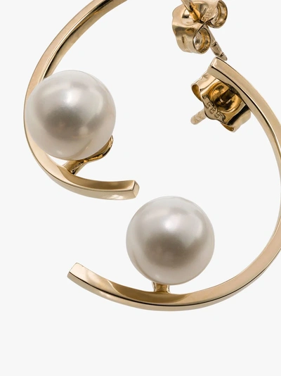 Shop Mateo 14k Yellow Gold Half Moon Pearl Earrings In Metallic