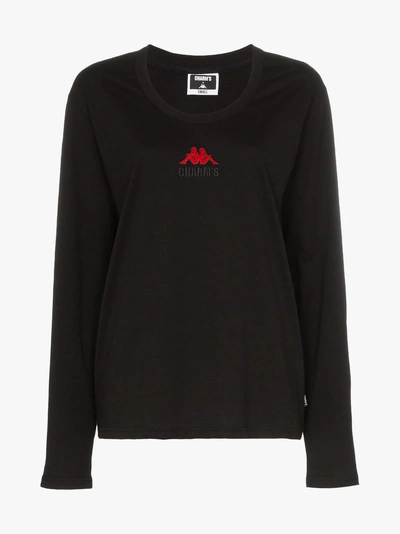 Shop Charm's X Kappa Flame Motif Long-sleeved Cotton T-shirt In Black