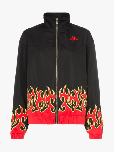 Shop Charm's X Kappa Fire-print Embroidered-logo Lightweight Jacket In Black