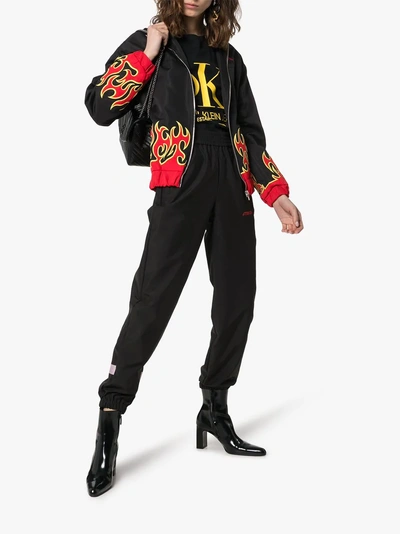 Shop Charm's X Kappa Fire-print Embroidered-logo Lightweight Jacket In Black