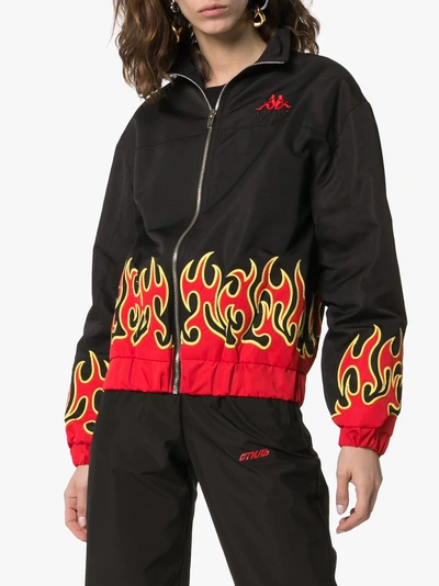 Shop Charm's X Kappa Fire-print Embroidered-logo Lightweight Jacket In Black