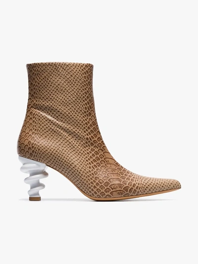 Shop Kalda Brown Island 70 Twisted Heel Snake-effect Leather Boots In Neutrals