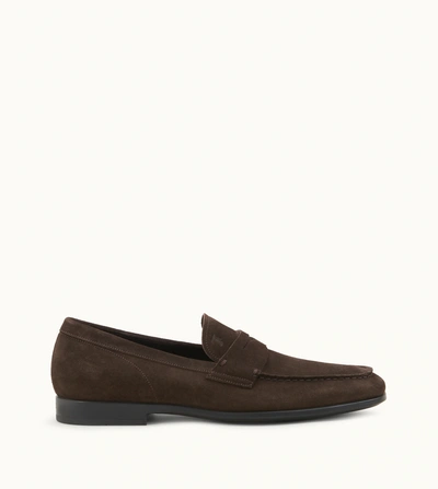 Shop Tod's Loafers In Suede In Brown