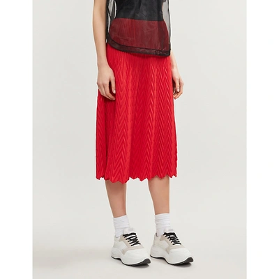Shop Maje Herringbone Pleated Maxi Skirt In Red