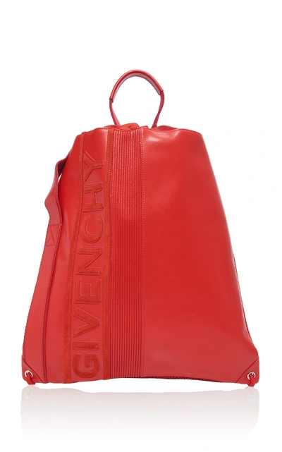 Shop Givenchy Mc3 Leather Drawstring Backpack In Red