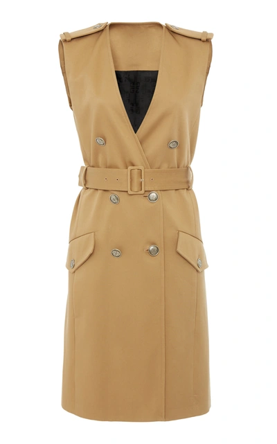 Shop Givenchy Belted Double-breasted Cotton-crepe Mini Dress In Neutral
