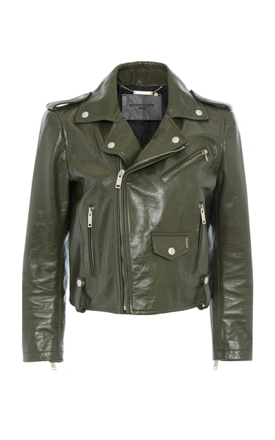 Shop Givenchy Leather Biker Jacket In Green