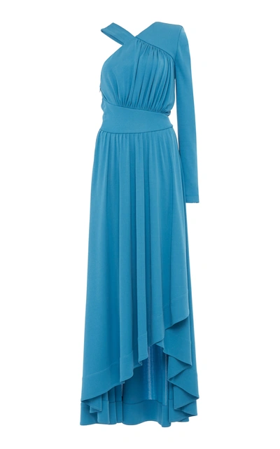 Shop Givenchy One-sleeve Draped Jersey Gown In Blue