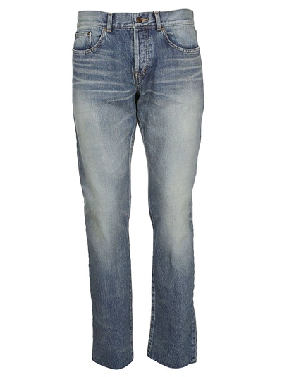 Shop Saint Laurent Bandana Raw-edge Jeans In Denim