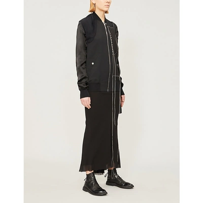 Shop Rick Owens Zipped Stretch-wool And Satin Bomber Jacket In Black Combo