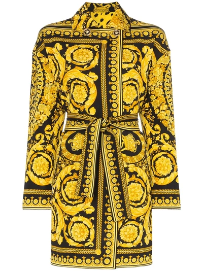 Shop Versace Reversible Baroque Print Silk And Cotton Blend Coat - Black