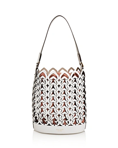 Shop Kate Spade New York Medium Perforated Leather Bucket Bag In Optic White/silver