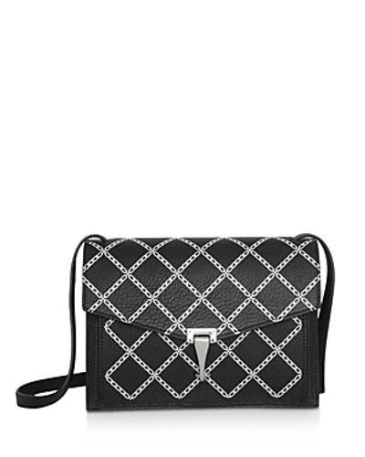 Shop Burberry Small Link Print Leather Crossbody In Black/silver