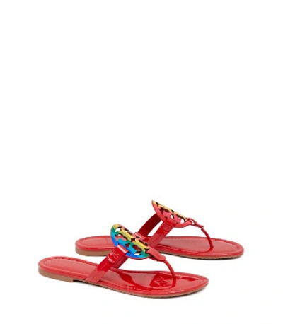 Tory Burch Miller Sandal, Printed Patent Leather In Bright Rainbow/ruby Red  | ModeSens
