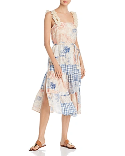 Shop Tory Burch Tassel-trimmed Patchwork Dress In Far And Away Distress Patchwork