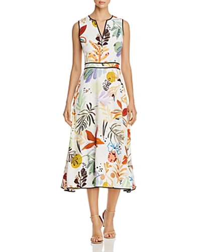Shop Lafayette 148 Janelle Sleeveless Floral-print Midi Dress In Cloud Multi