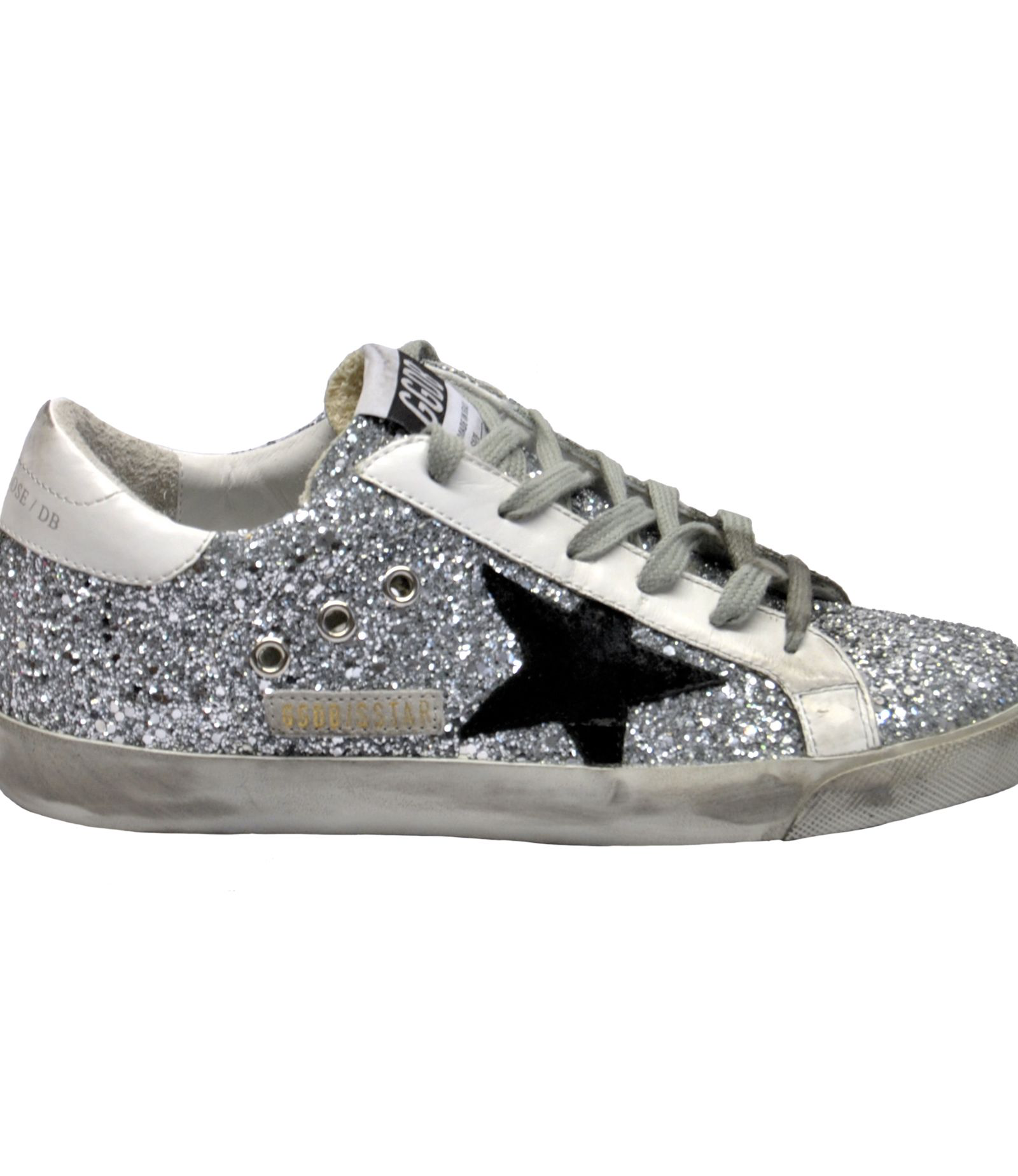 Golden Goose Glitter Embellished Sneakers In Silver Glitter Black Star ...