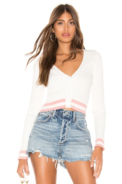Shop Superdown Nichole Cropped Sweater In White & Pink