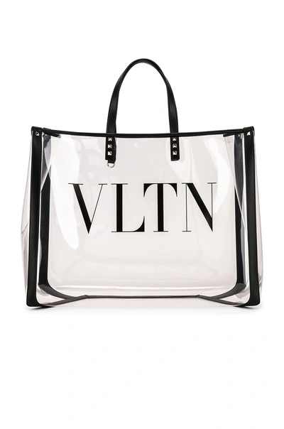 Shop Valentino Vltn Grande Plage Tote In Transparent & Nero